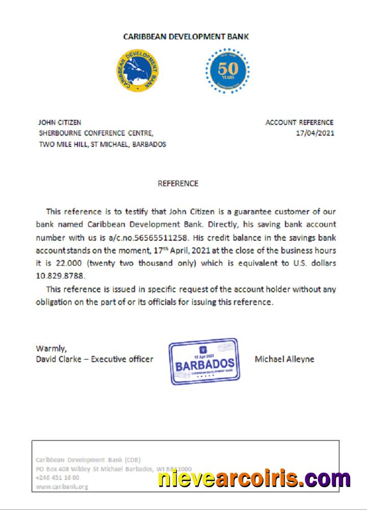 Barbados Caribbean Development Bank reference